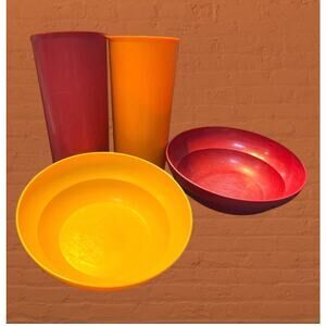Tupperware Retro Amber Orange Bowls & Cups Set 1348 155 Kitchen Picnic Vintage